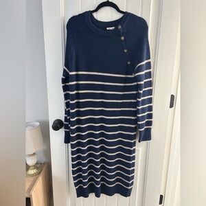Navy Striped Midi Dress